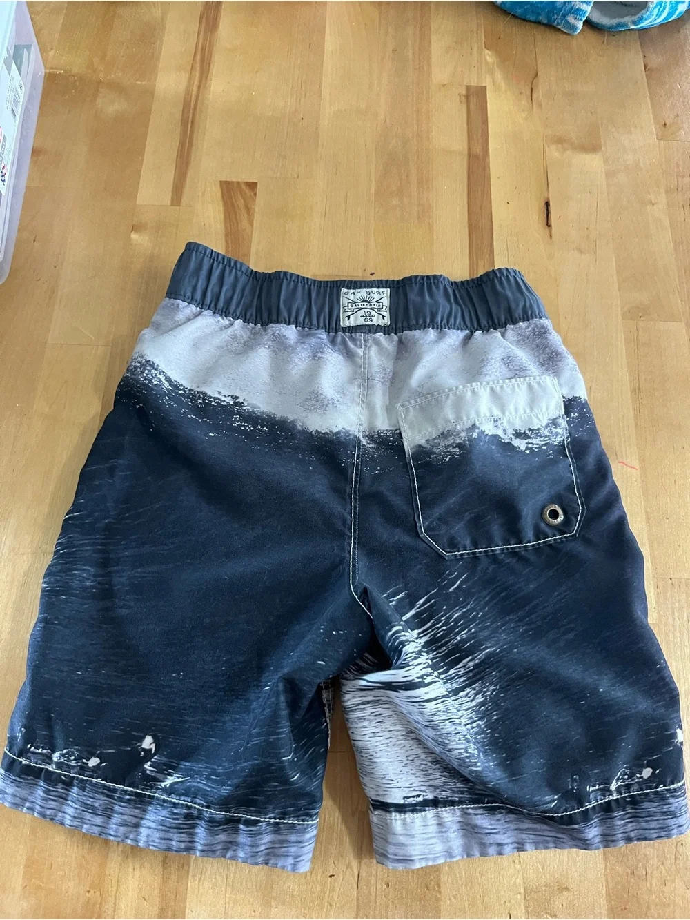 GAP Boys Black and White Shark Wave Swim Shorts with Red Accent